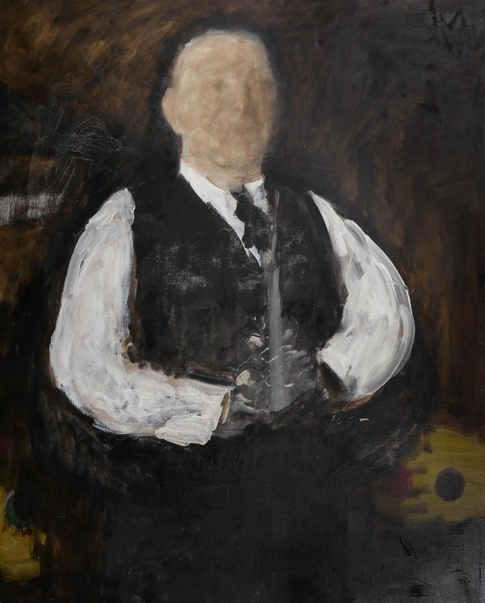 Unknown Portrait Painting - 20th Century Oil - Joe Davis, Snooker Champion