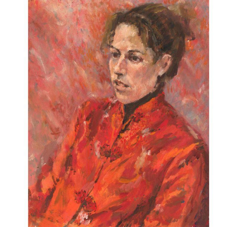 Unknown Portrait Painting - 20th Century Oil - Lady in Red