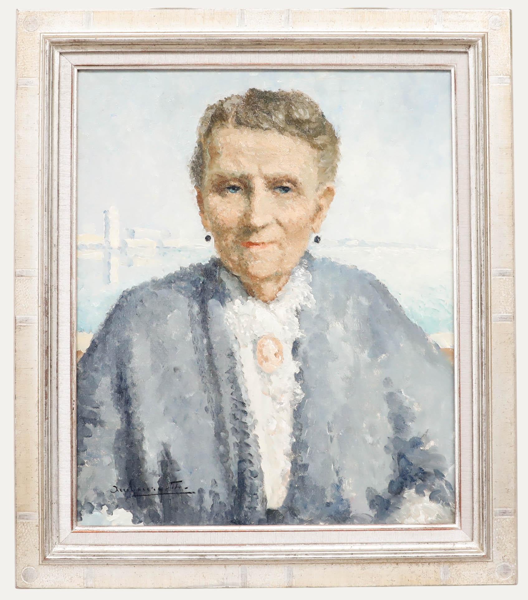 Unknown Portrait Painting - 20th Century Oil - Lady With A Golden Brooch