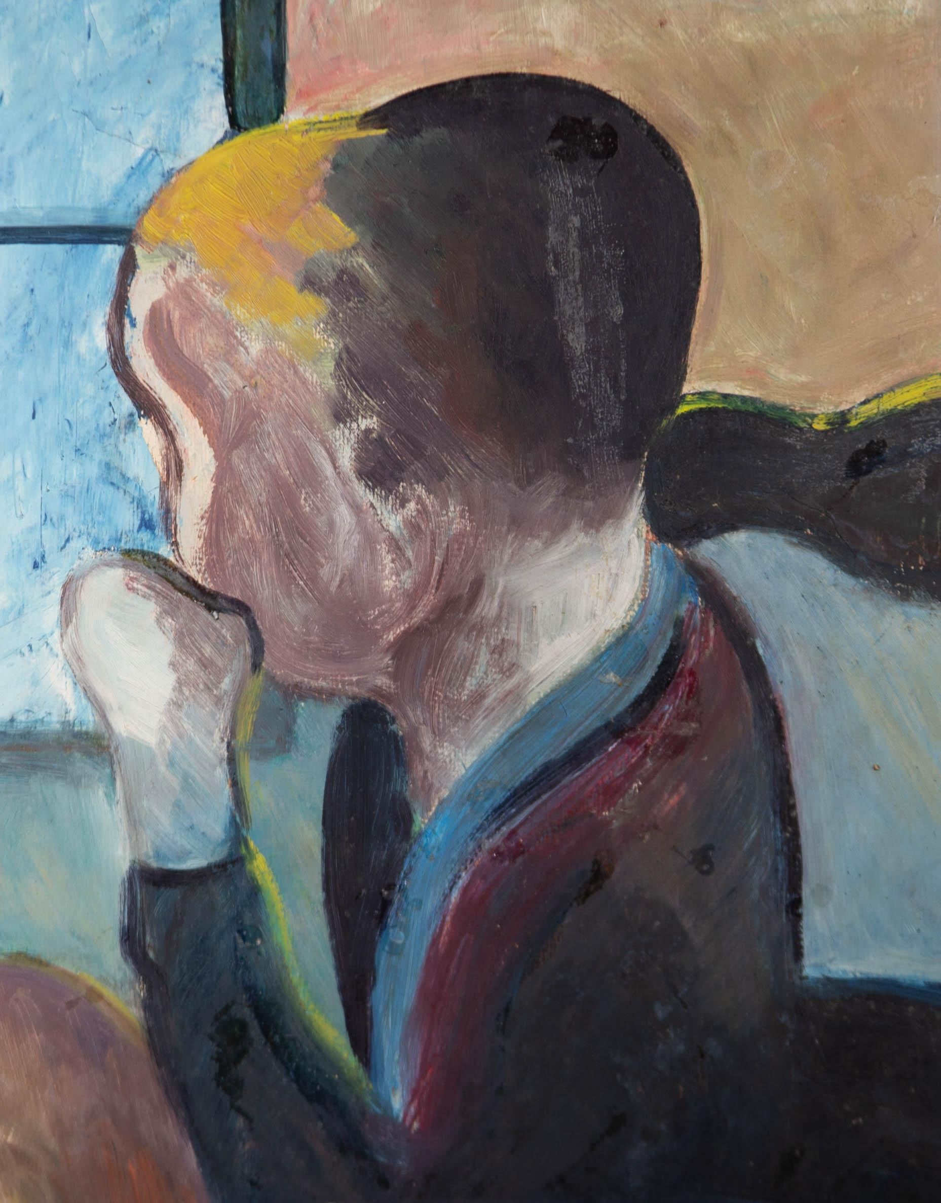 Ölgemälde des 20. Jahrhunderts - Blick durch ein Fenster (Braun), Portrait Painting, von Unknown