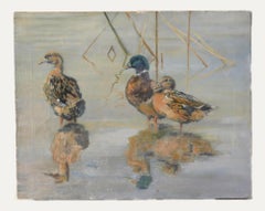 20th Century Oil - Mallard Ducks Wading