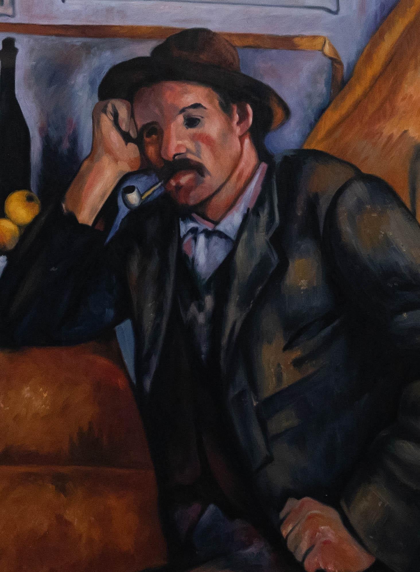 20. Jahrhundert Öl - Mann raucht Pfeife – Painting von Unknown