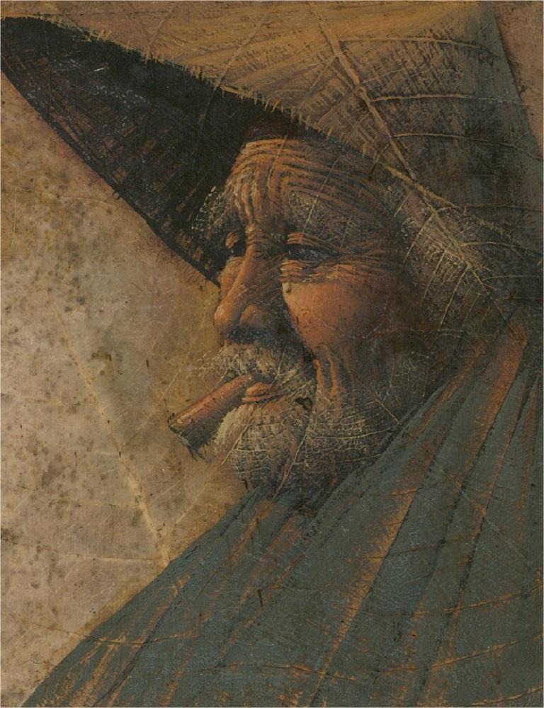 20th Century Oil - Man with Cigar - Painting by Unknown