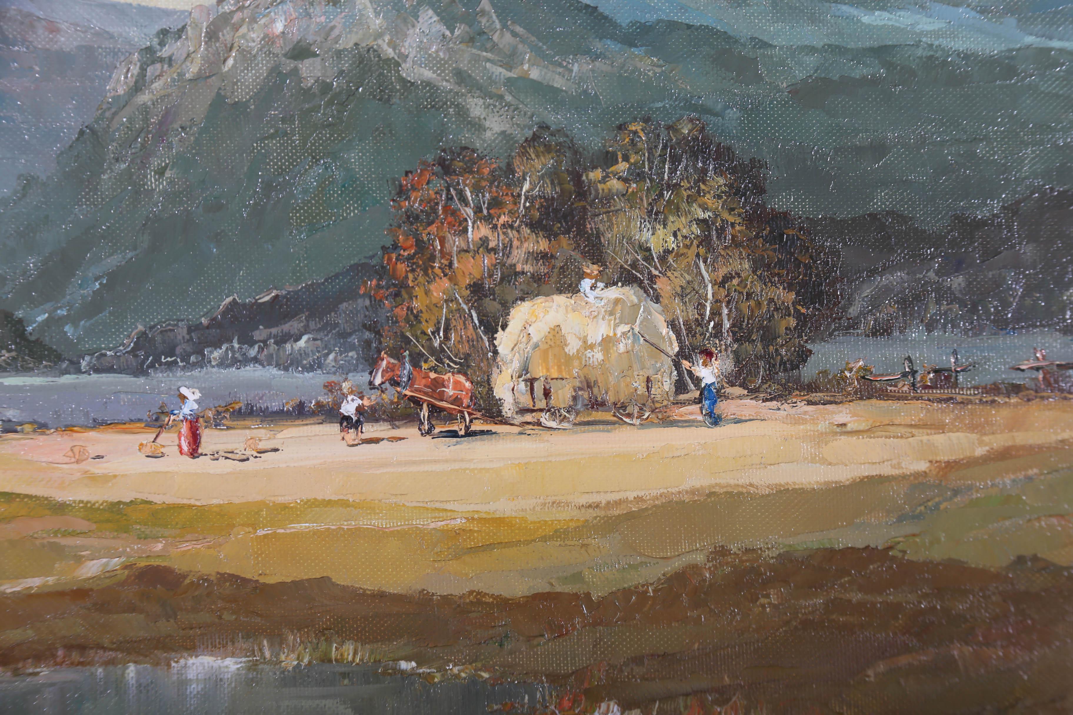 20th Century Oil - Mountainside Hay Making For Sale 2