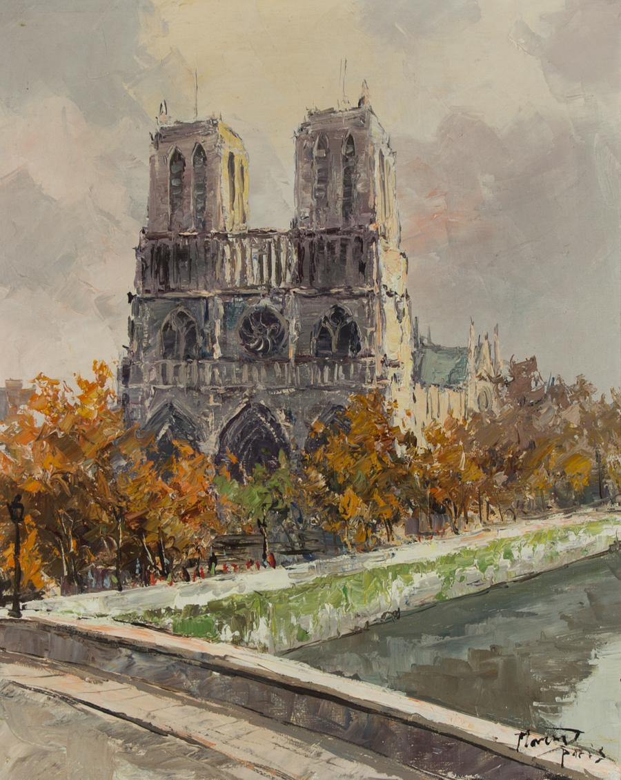 20th Century Oil - Notre Dame, Paris - Painting by Unknown
