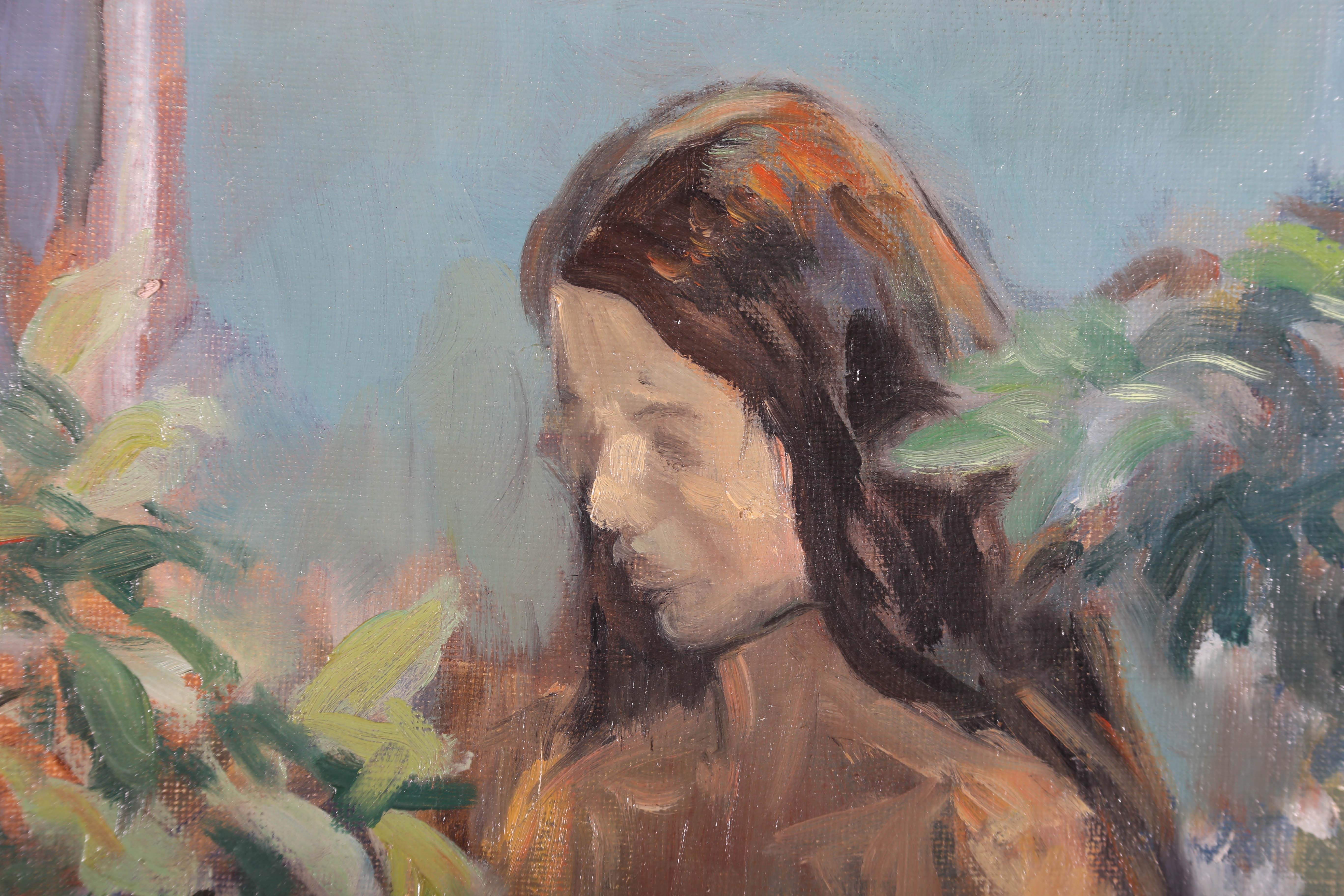 20th Century Oil - Nude Among The Leaves For Sale 1