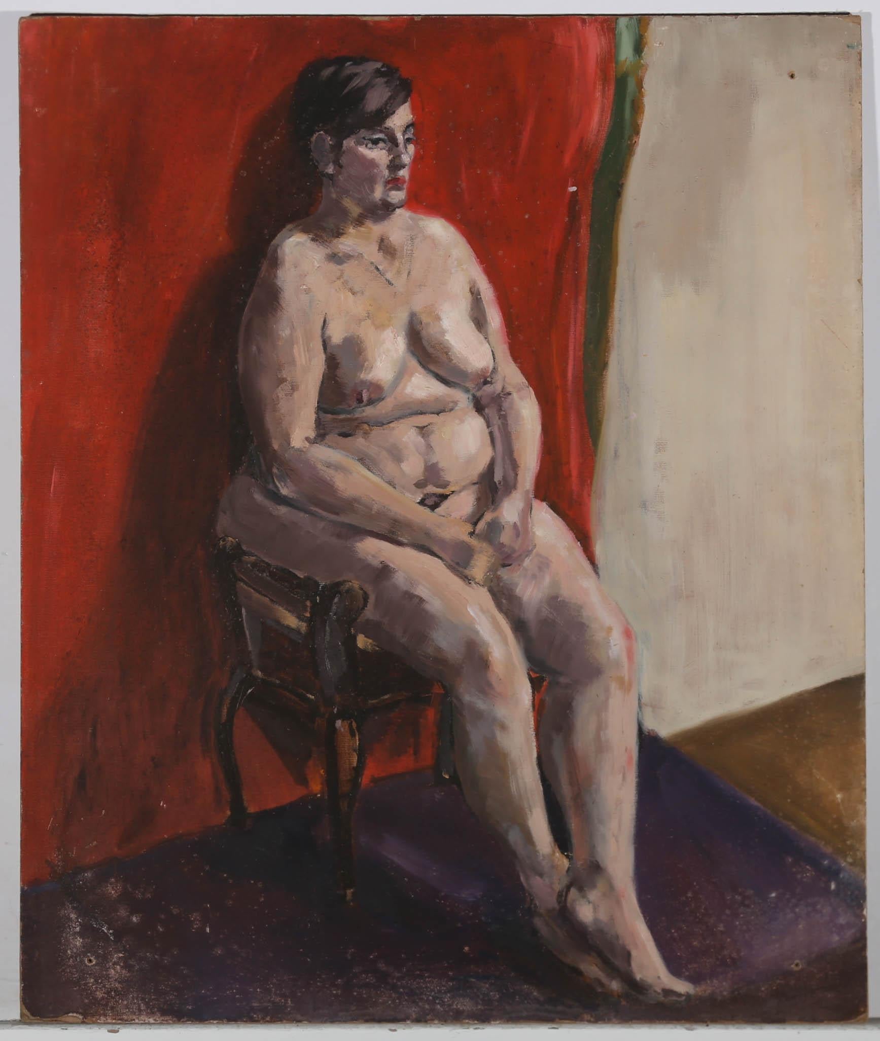 20th Century Oil - Nude On Red And Purple - Painting by Unknown
