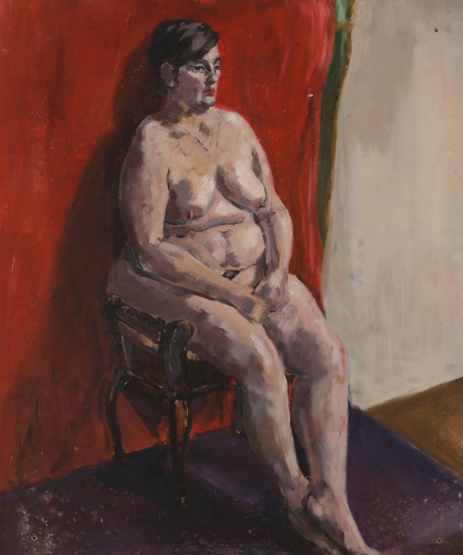 Unknown Nude Painting - 20th Century Oil - Nude On Red And Purple