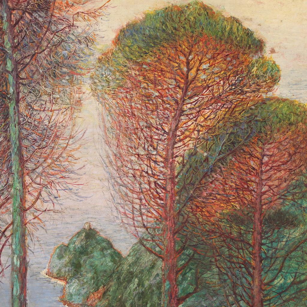 20th Century Oil on Board Italian Signed Landscape Painting, 1950s For Sale 8