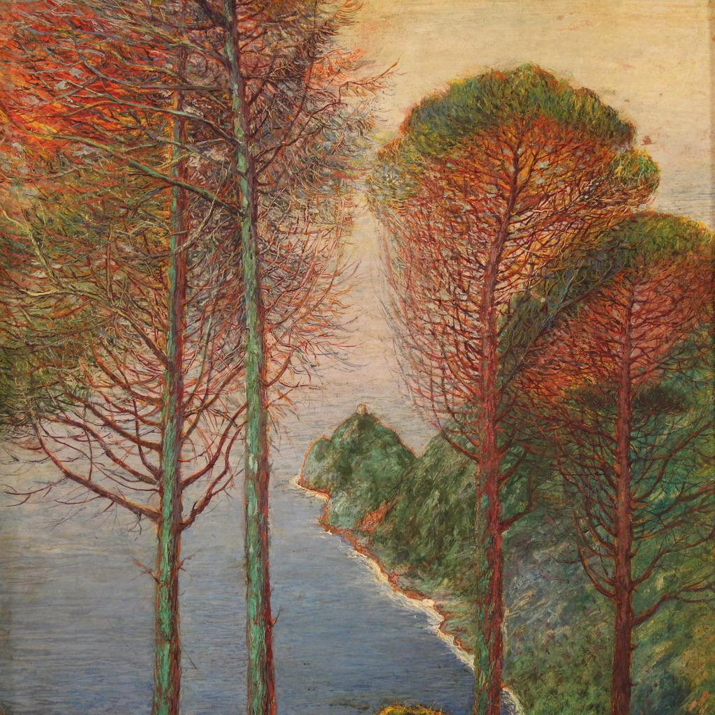 20th Century Oil on Board Italian Signed Landscape Painting, 1950s For Sale 1
