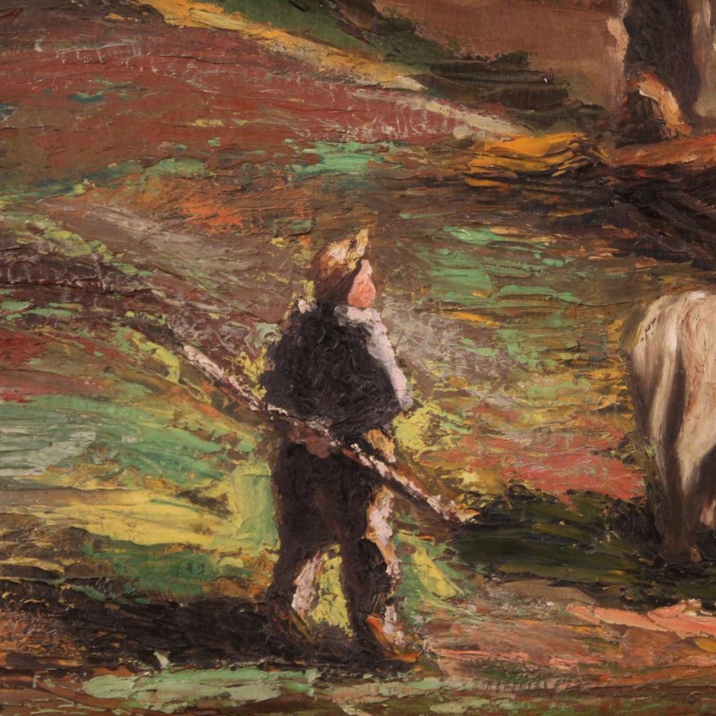 20. Jahrhundert Öl auf Karton Italienisch signiert Gemälde Landschaft mit Hirte, 1950 im Angebot 8