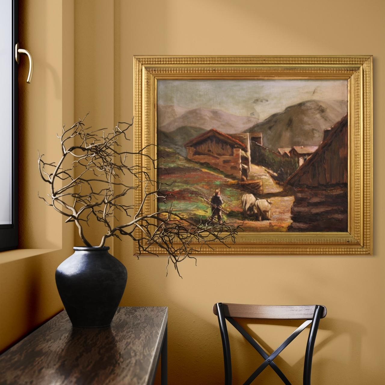 20. Jahrhundert Öl auf Karton Italienisch signiert Gemälde Landschaft mit Hirte, 1950 im Angebot 9