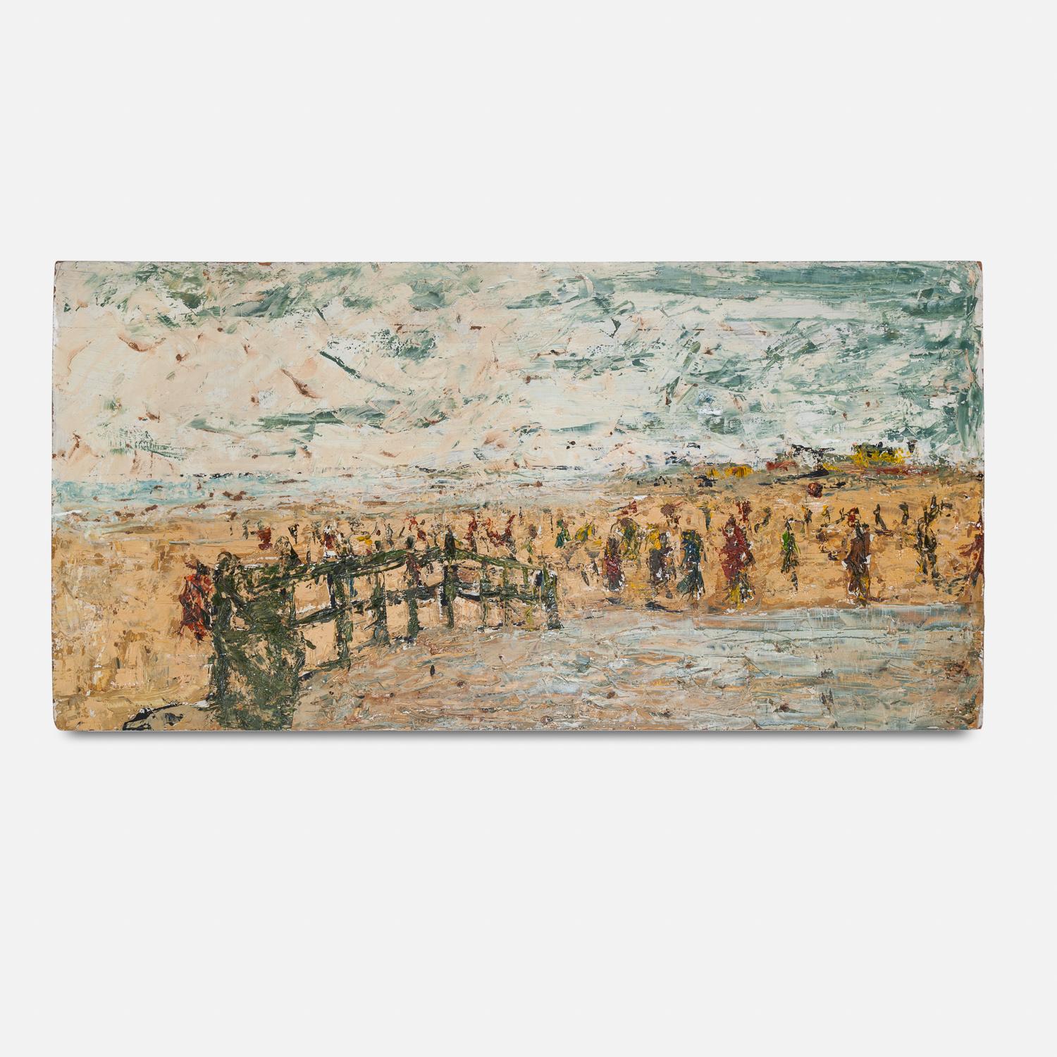 Unknown Landscape Painting - 20th Century Oil on Board Painting of a Beach