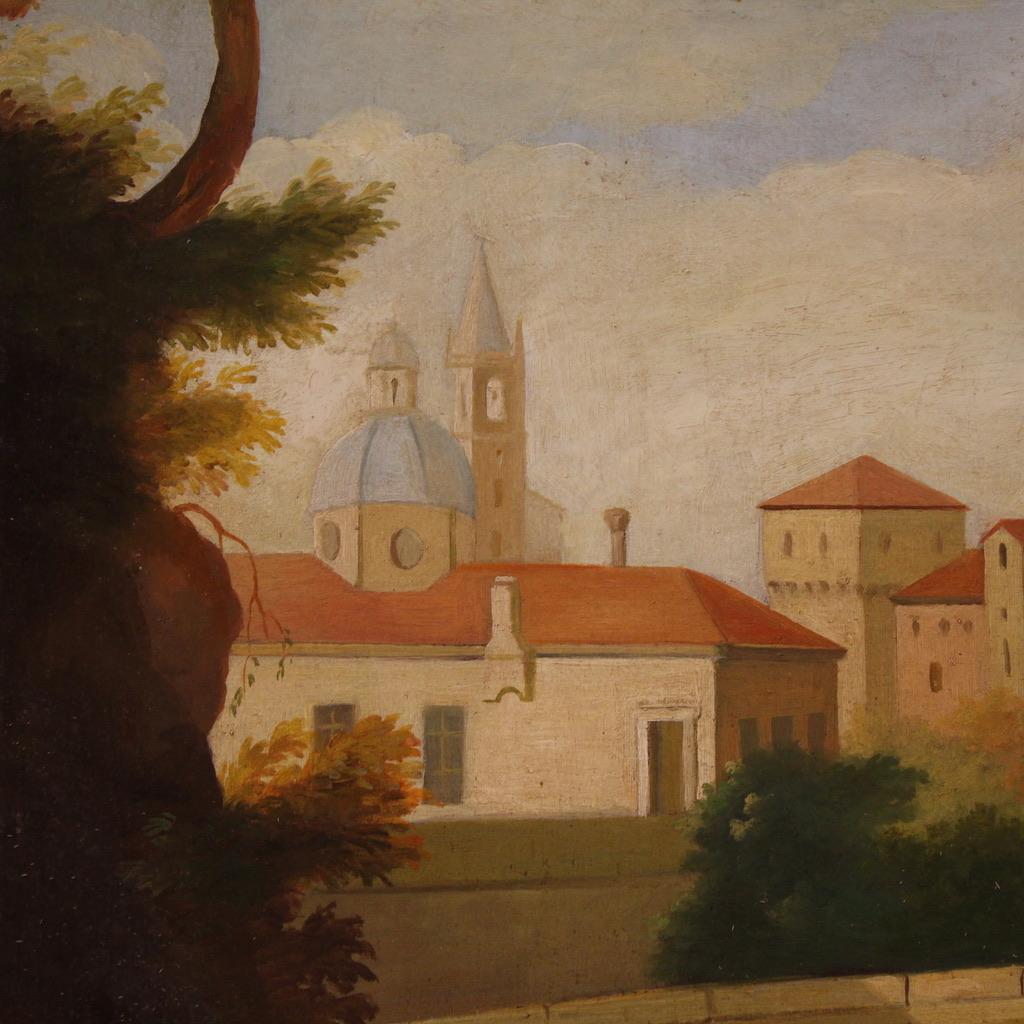 20. Jahrhundert Öl auf Leinwand Italienische Landschaft mit Figuren Gemälde, 1970 4