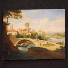 20th Century Oil on Canvas Italian Landscape with Figures Painting, 1970