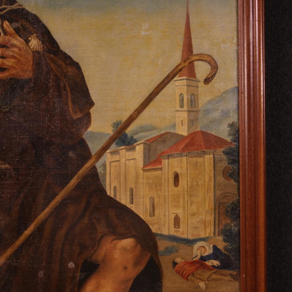 huile sur toile du 20e siècle Peinture religieuse italienne Saint Roch avec chien, 1930 en vente 6
