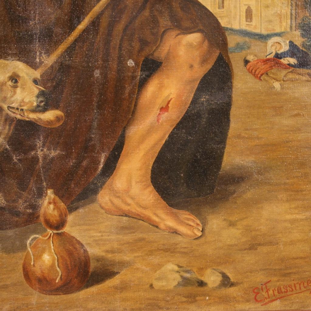 huile sur toile du 20e siècle Peinture religieuse italienne Saint Roch avec chien, 1930 en vente 8