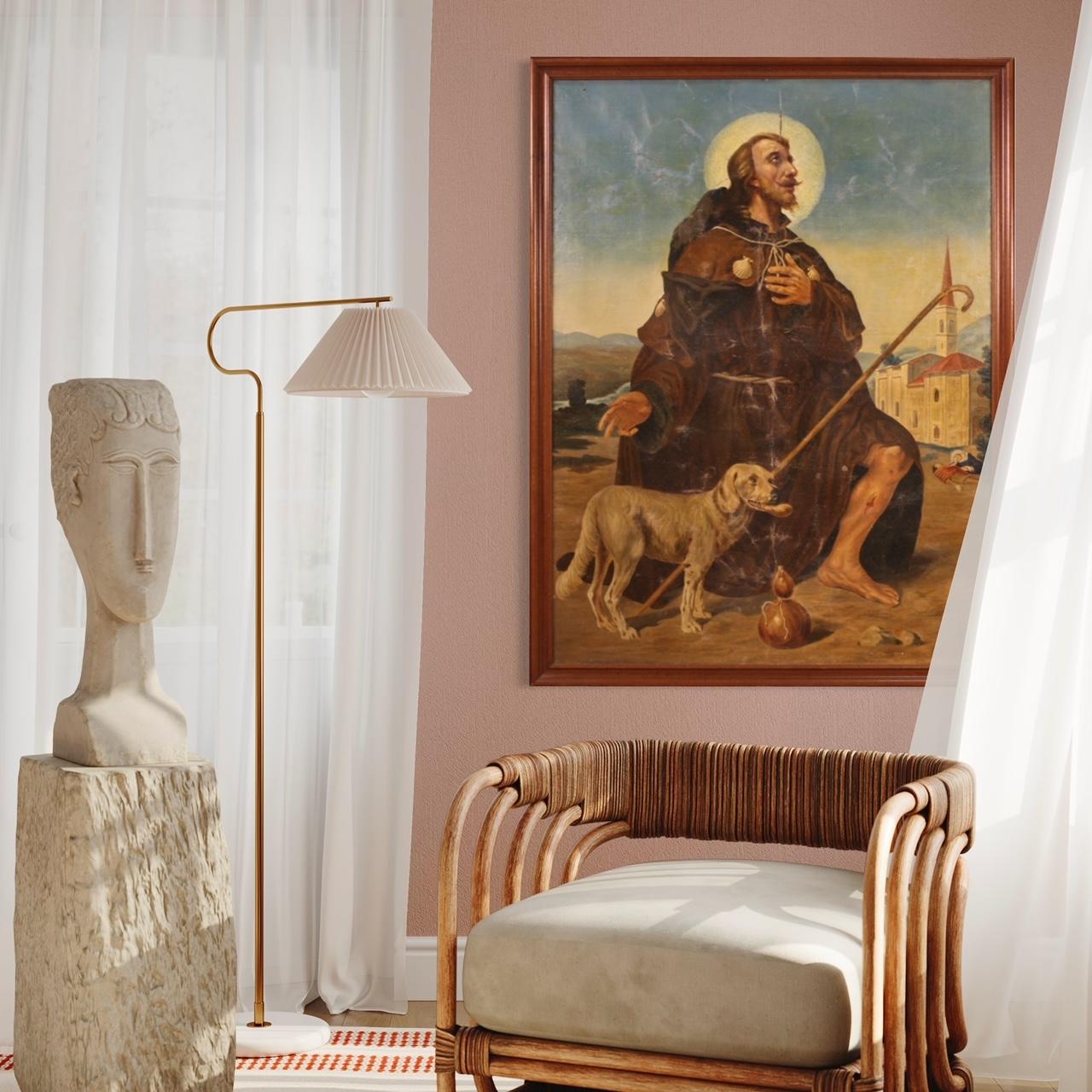 huile sur toile du 20e siècle Peinture religieuse italienne Saint Roch avec chien, 1930 en vente 9