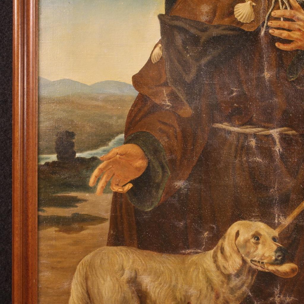 huile sur toile du 20e siècle Peinture religieuse italienne Saint Roch avec chien, 1930 en vente 10