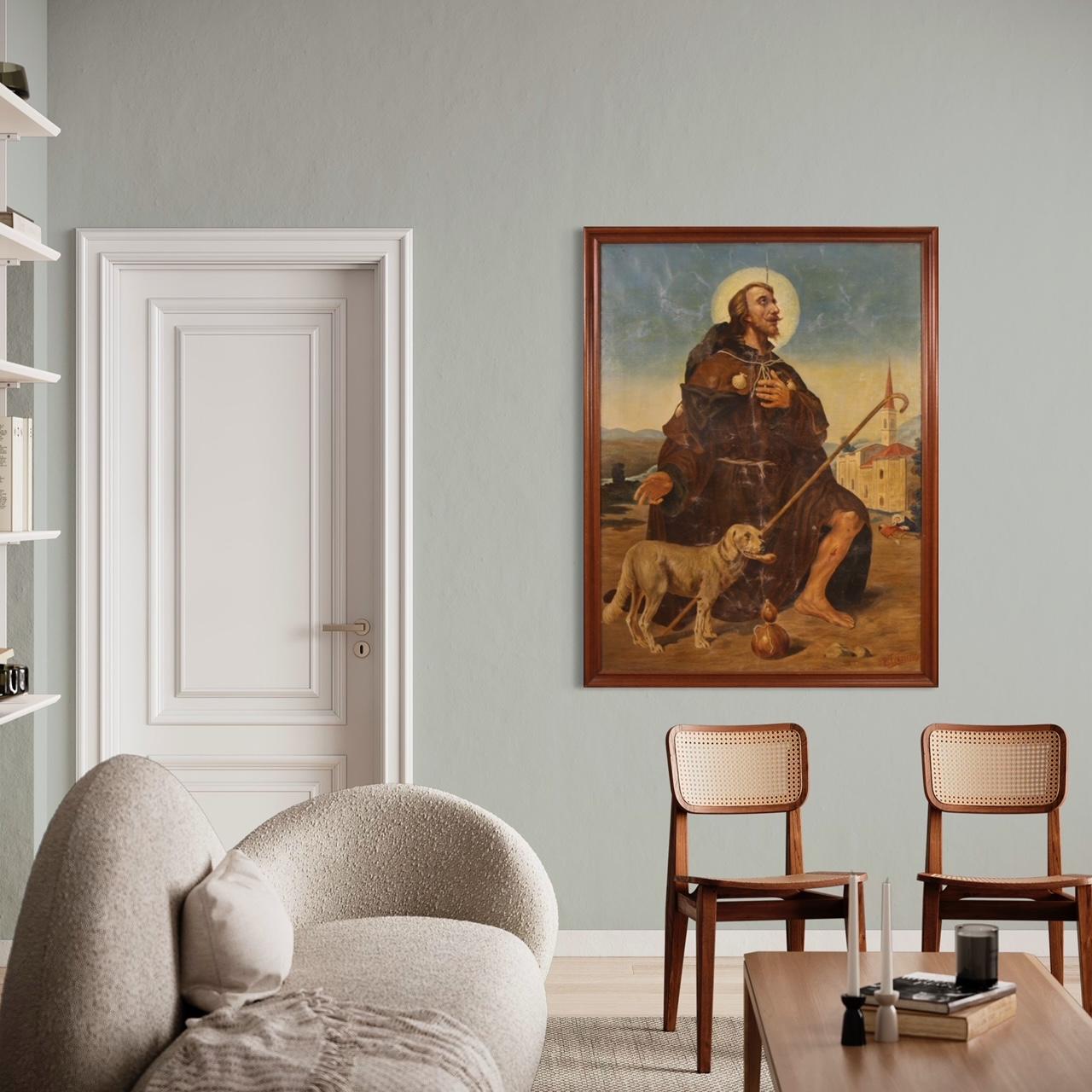 huile sur toile du 20e siècle Peinture religieuse italienne Saint Roch avec chien, 1930 en vente 11