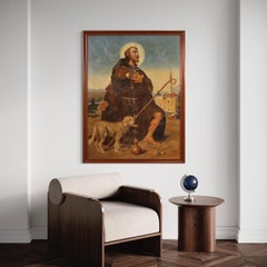 20th Century Oil on Canvas Italian Religious Painting Saint Roch with Dog, 1930