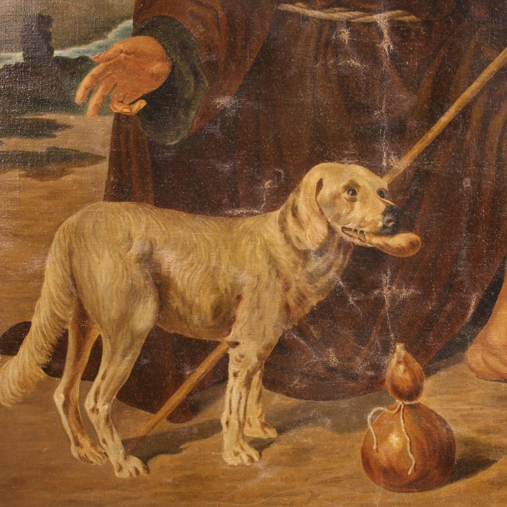 huile sur toile du 20e siècle Peinture religieuse italienne Saint Roch avec chien, 1930 en vente 3