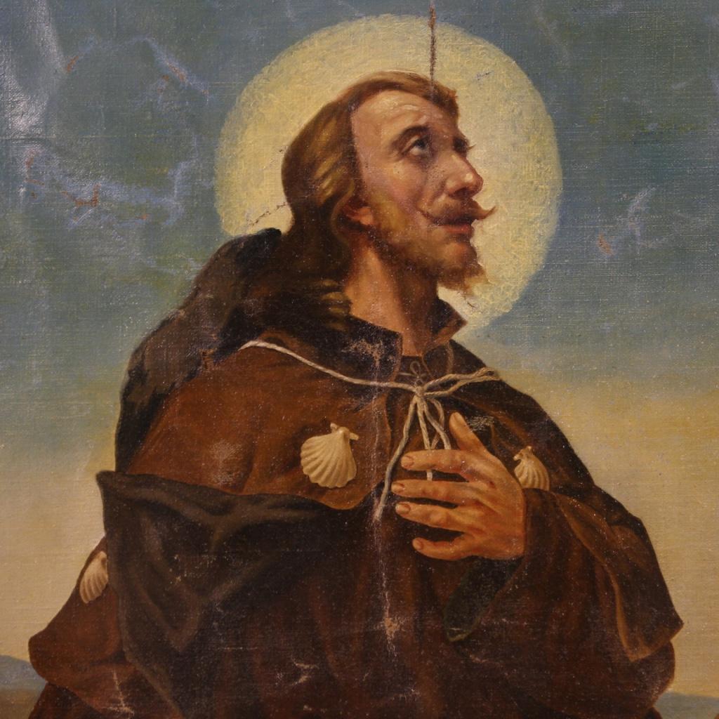 huile sur toile du 20e siècle Peinture religieuse italienne Saint Roch avec chien, 1930 en vente 4