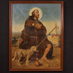 huile sur toile du 20e siècle Peinture religieuse italienne Saint Roch avec chien, 1930