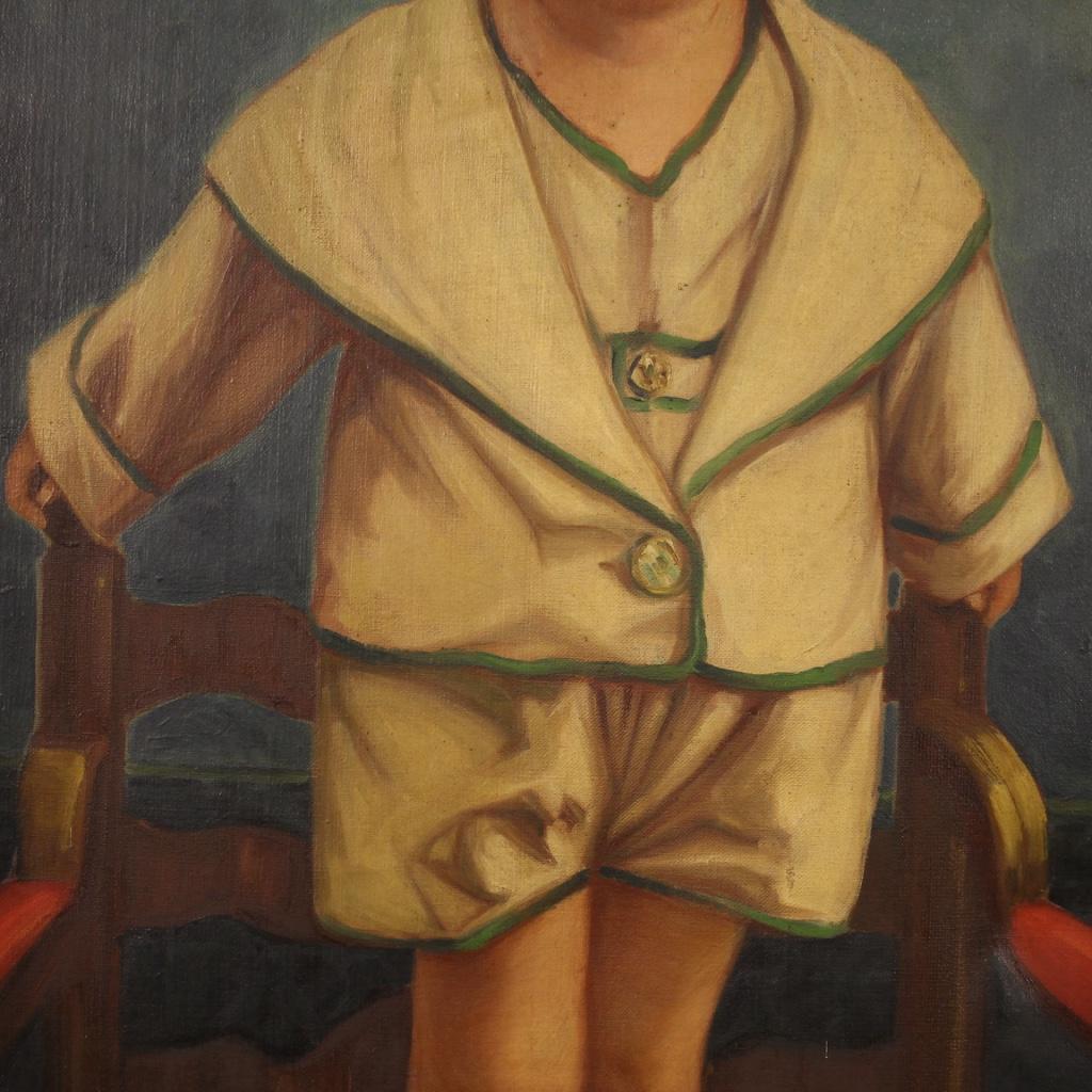 20th Century Oil on Canvas Italian Signed Dated Painting Portrait of Child, 1921 in vendita 7