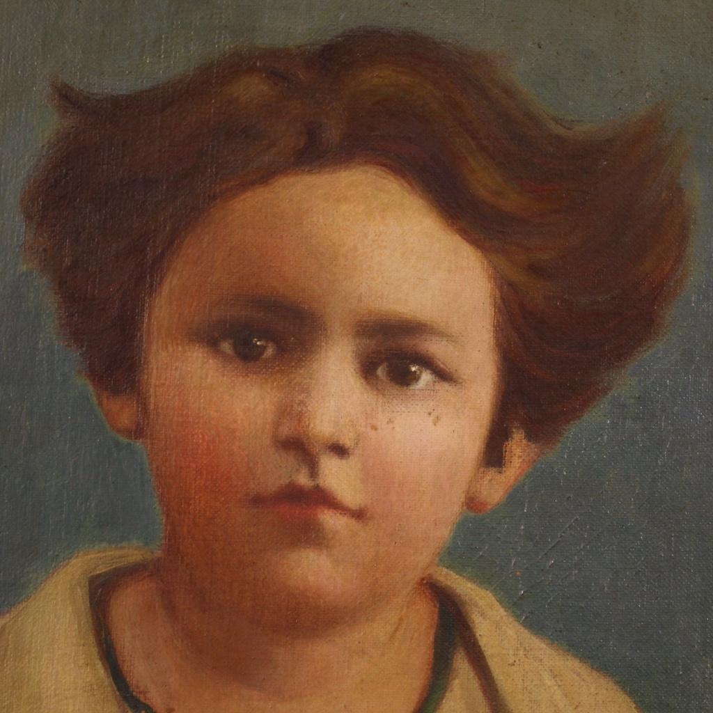 20th Century Oil on Canvas Italian Signed Dated Painting Portrait of Child, 1921 in vendita 11