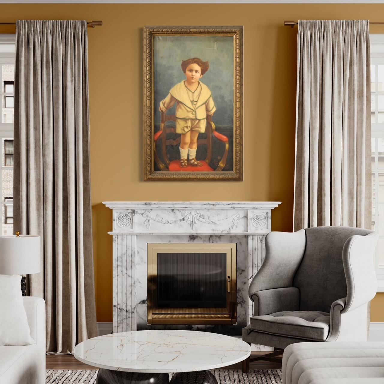20th Century Oil on Canvas Italian Signed Dated Painting Portrait of Child, 1921 in vendita 12