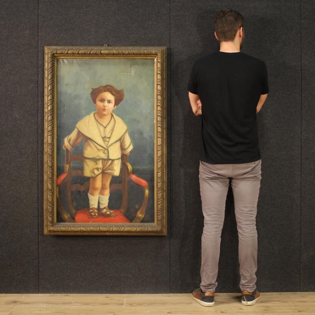 20th Century Oil on Canvas Italian Signed Dated Painting Portrait of Child, 1921 in vendita 13