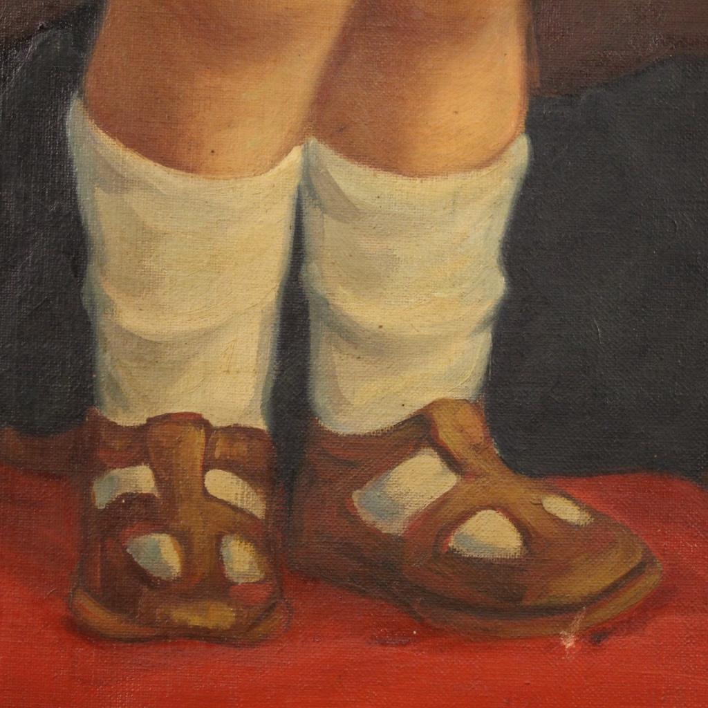 20th Century Oil on Canvas Italian Signed Dated Painting Portrait of Child, 1921 in vendita 5