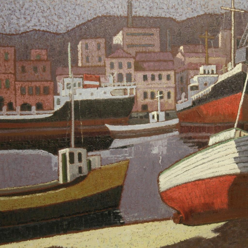 20. Jahrhundert Öl auf Leinwand Italienisch signiert Seelandschaft Gemälde, 1960 – Painting von Unknown
