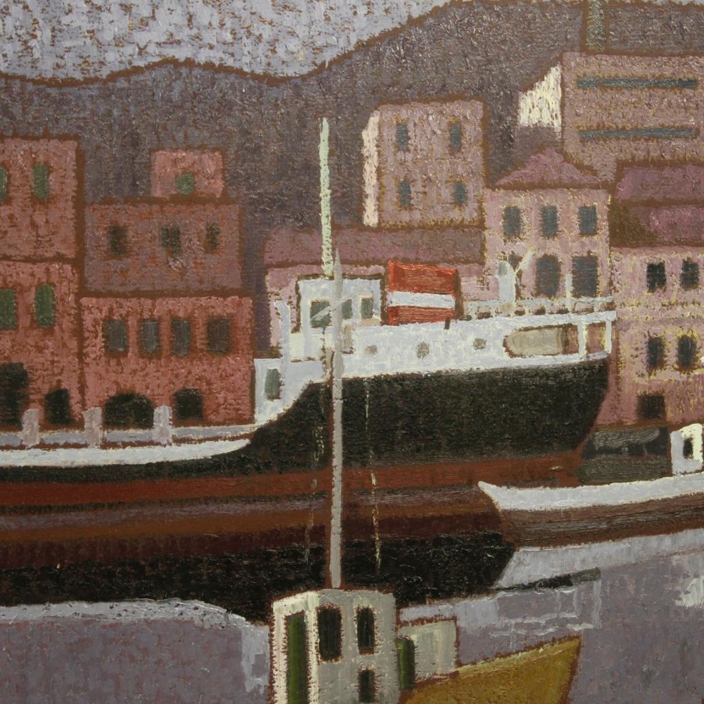 20. Jahrhundert Öl auf Leinwand Italienisch signiert Seelandschaft Gemälde, 1960 im Angebot 3