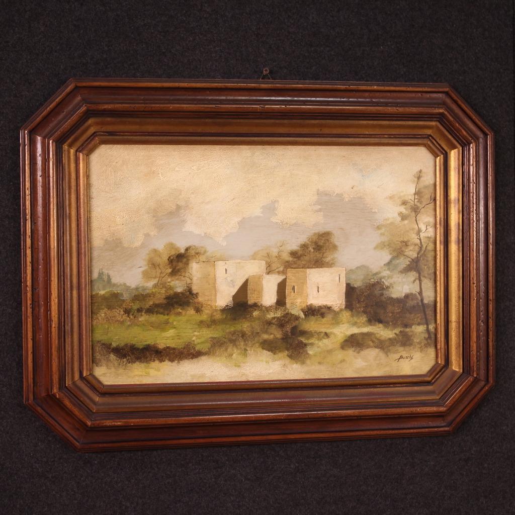 siglo XX Óleo sobre masonita Pintura de paisaje firmada en italiano, 1960 en venta 9