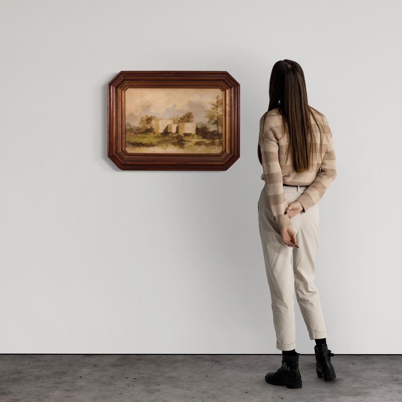 siglo XX Óleo sobre masonita Pintura de paisaje firmada en italiano, 1960 - Painting de Unknown