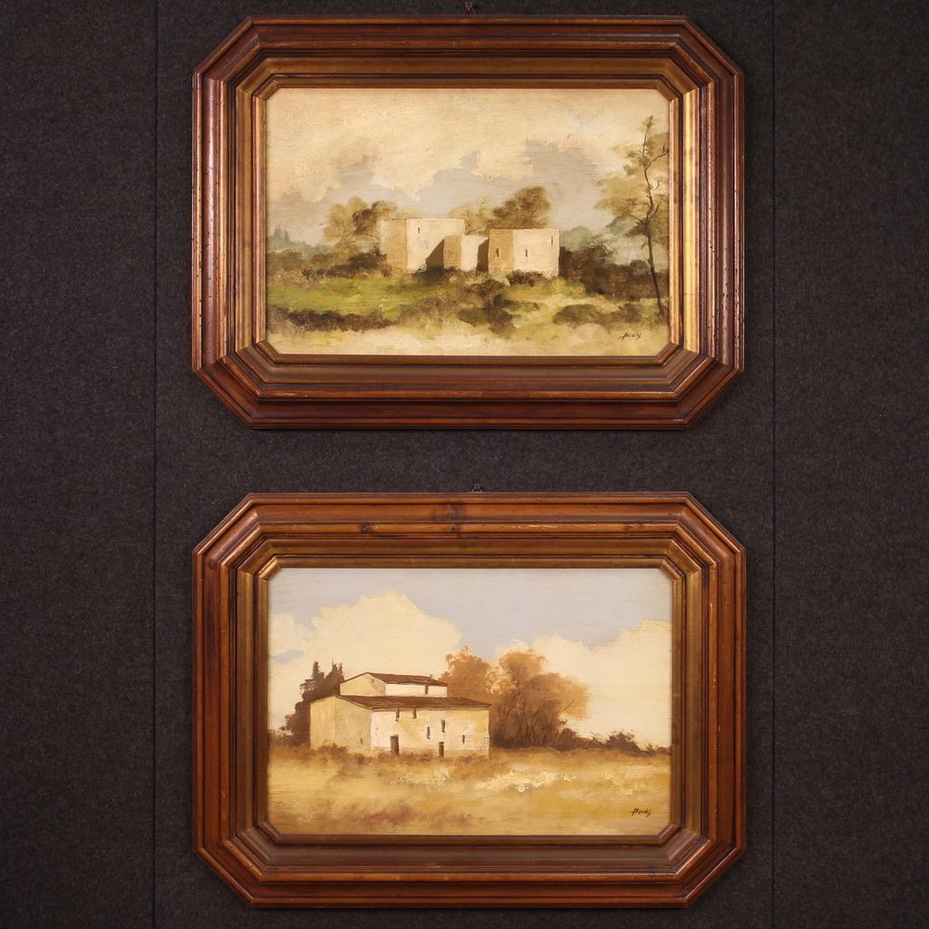 siglo XX Óleo sobre masonita Pintura de paisaje firmada en italiano, 1960 en venta 4