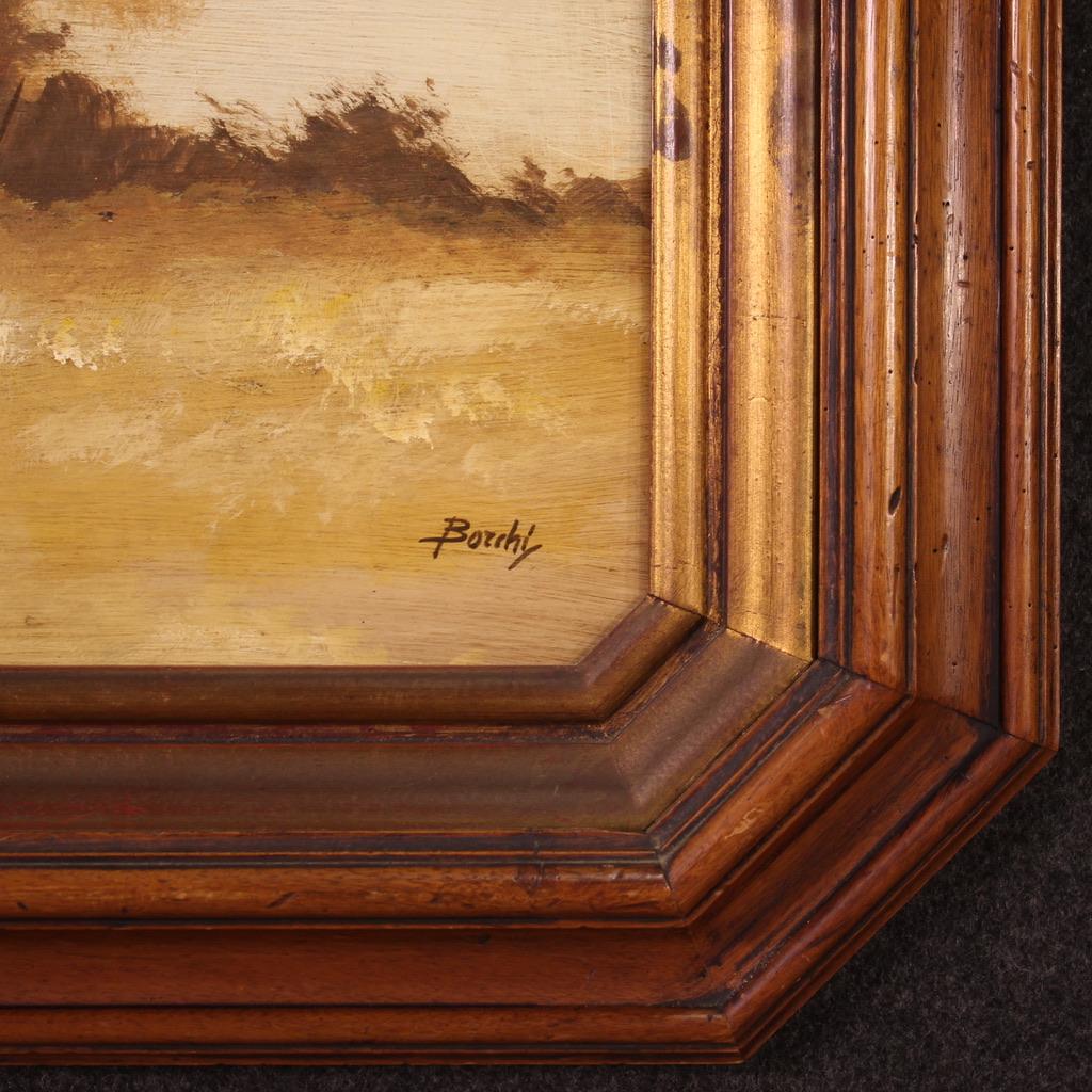 siglo XX Óleo sobre masonita Firmado Paisaje Pequeña casa Pintura italiana, 1960 en venta 8