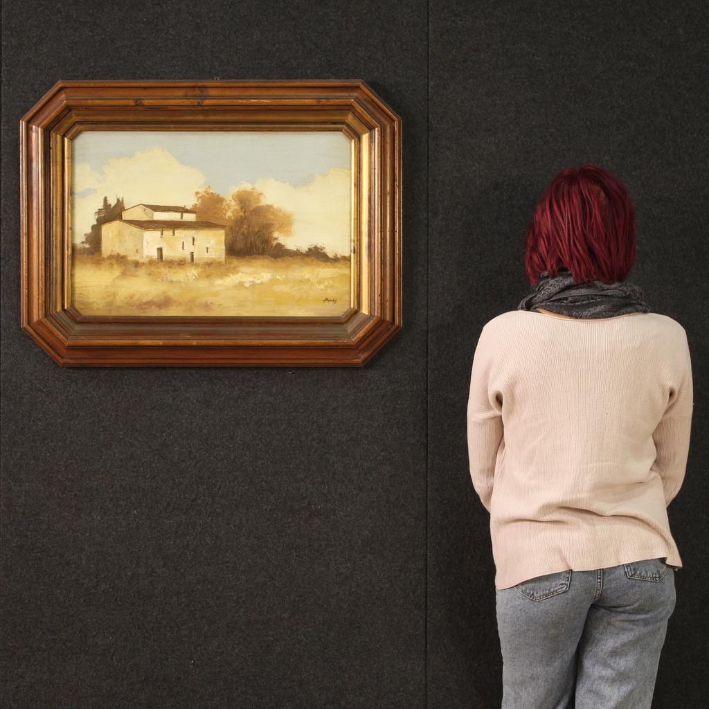 siglo XX Óleo sobre masonita Firmado Paisaje Pequeña casa Pintura italiana, 1960 en venta 11