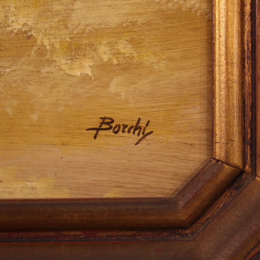 siglo XX Óleo sobre masonita Firmado Paisaje Pequeña casa Pintura italiana, 1960 en venta 3