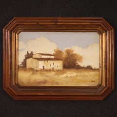 20ème siècle Huile sur Masonite Signée Paysage Petite Maison Peinture Italienne, 1960