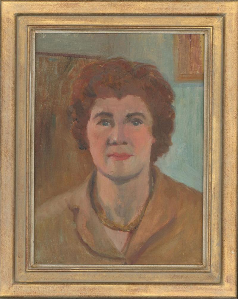 Unknown Portrait Painting - 20th Century Oil - Portrait in Blue Interior