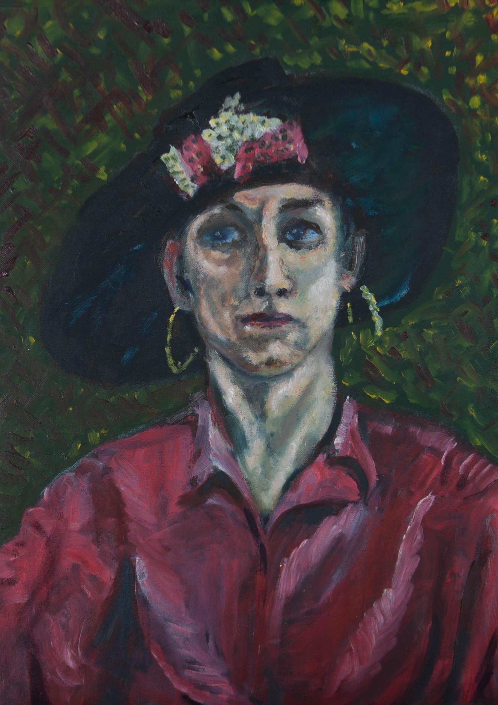 20th Century Oil - Portrait of a Woman in Pink - Painting by Unknown