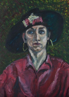 20th Century Oil - Portrait of a Woman in Pink