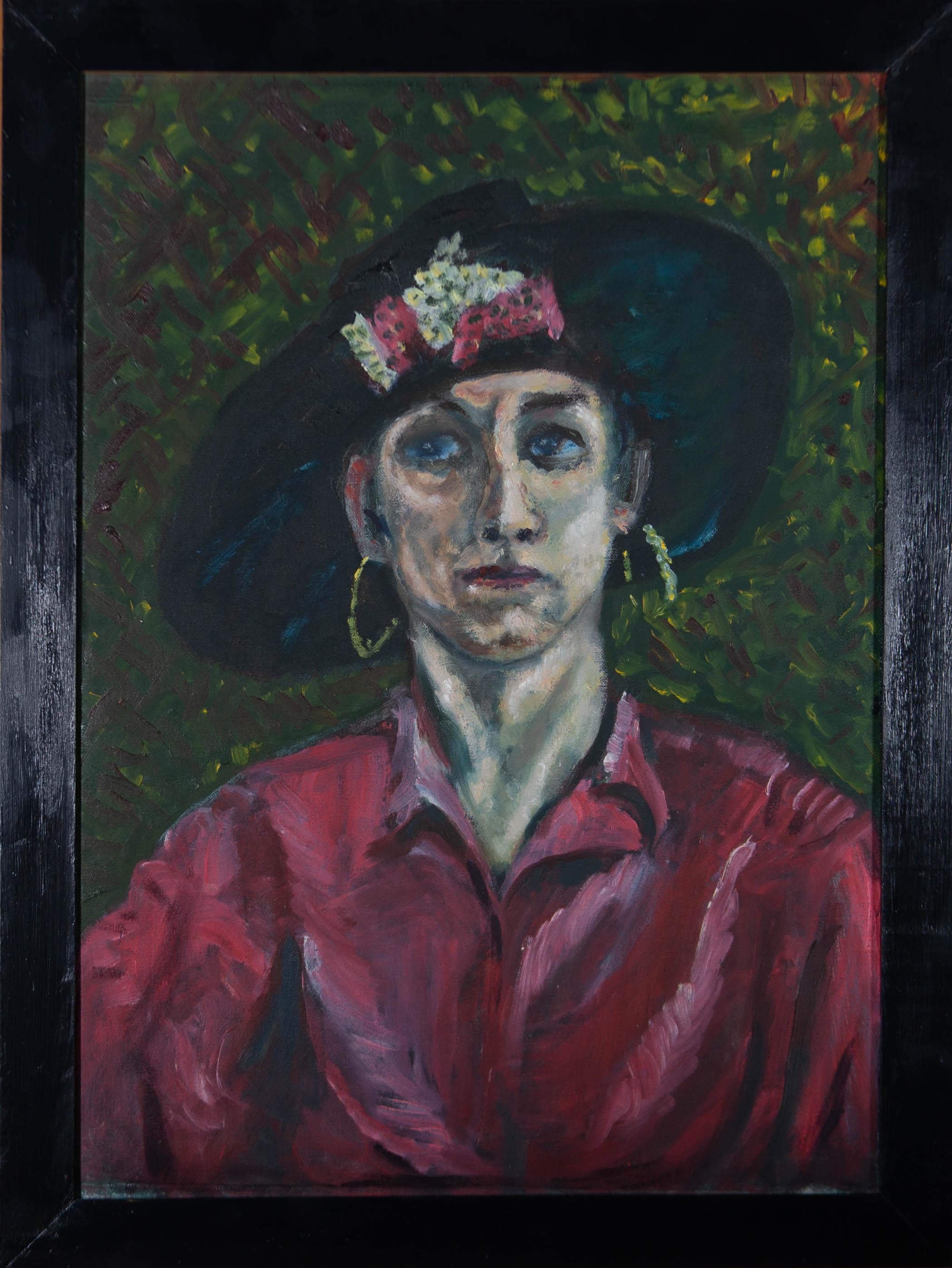 Unknown Portrait Painting - 20th Century Oil - Portrait of a Woman in Pink