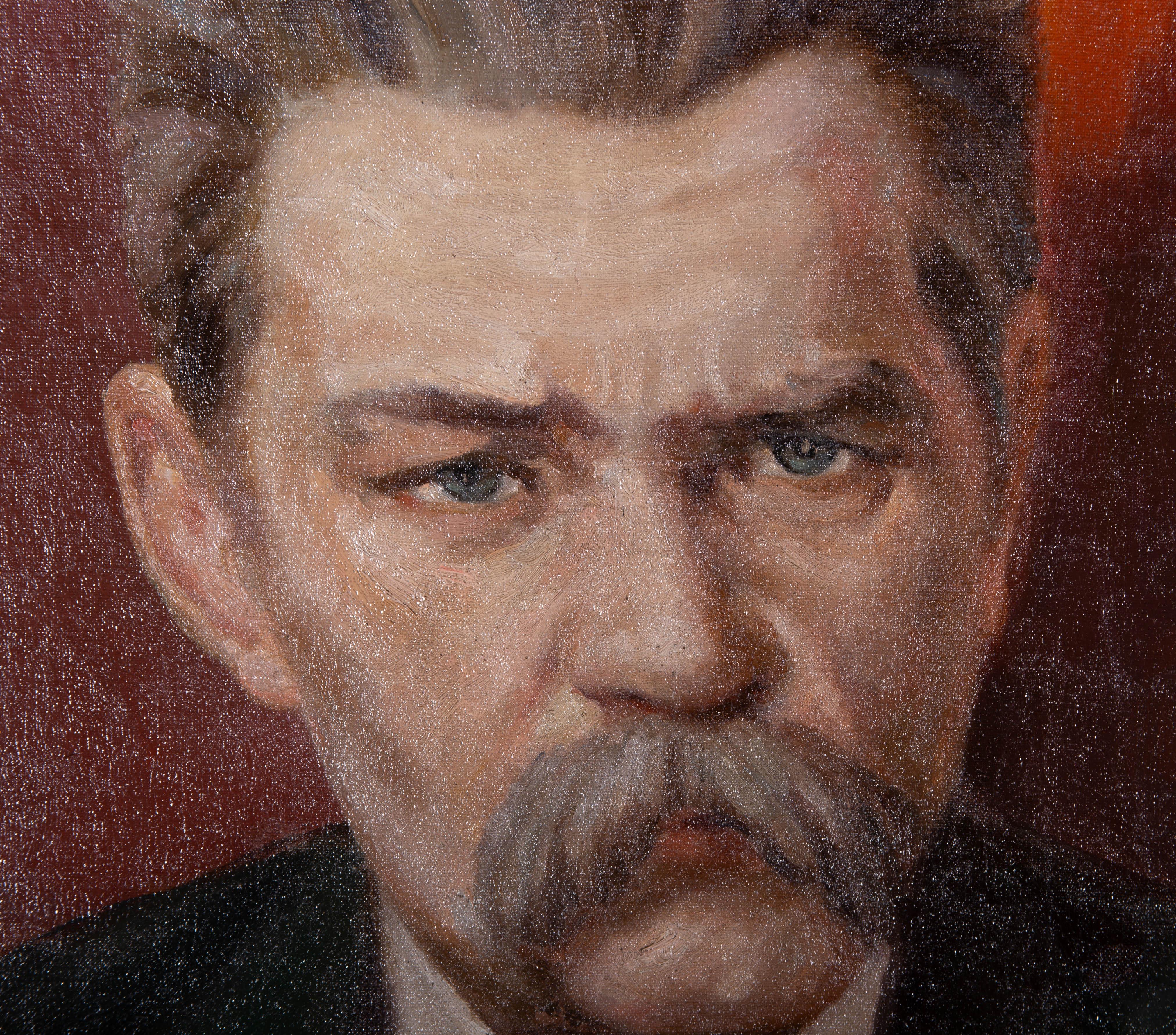 An expressive oil painting, depicting a portrait of Russian writer and political activist Maxim Gorky. Unsigned. On canvas on stretchers.
