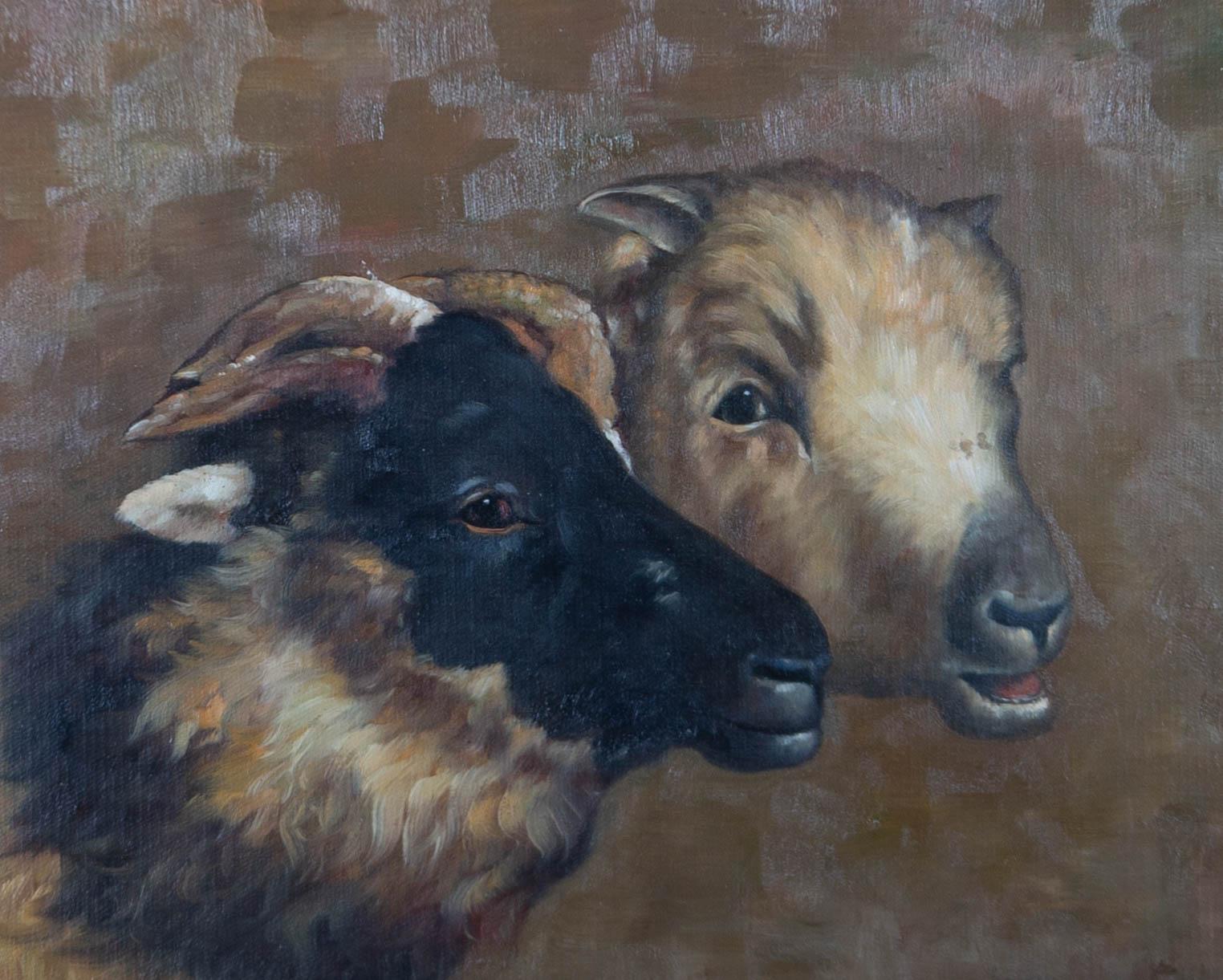 20th Century Oil - Ram and Ewe - Painting by Unknown