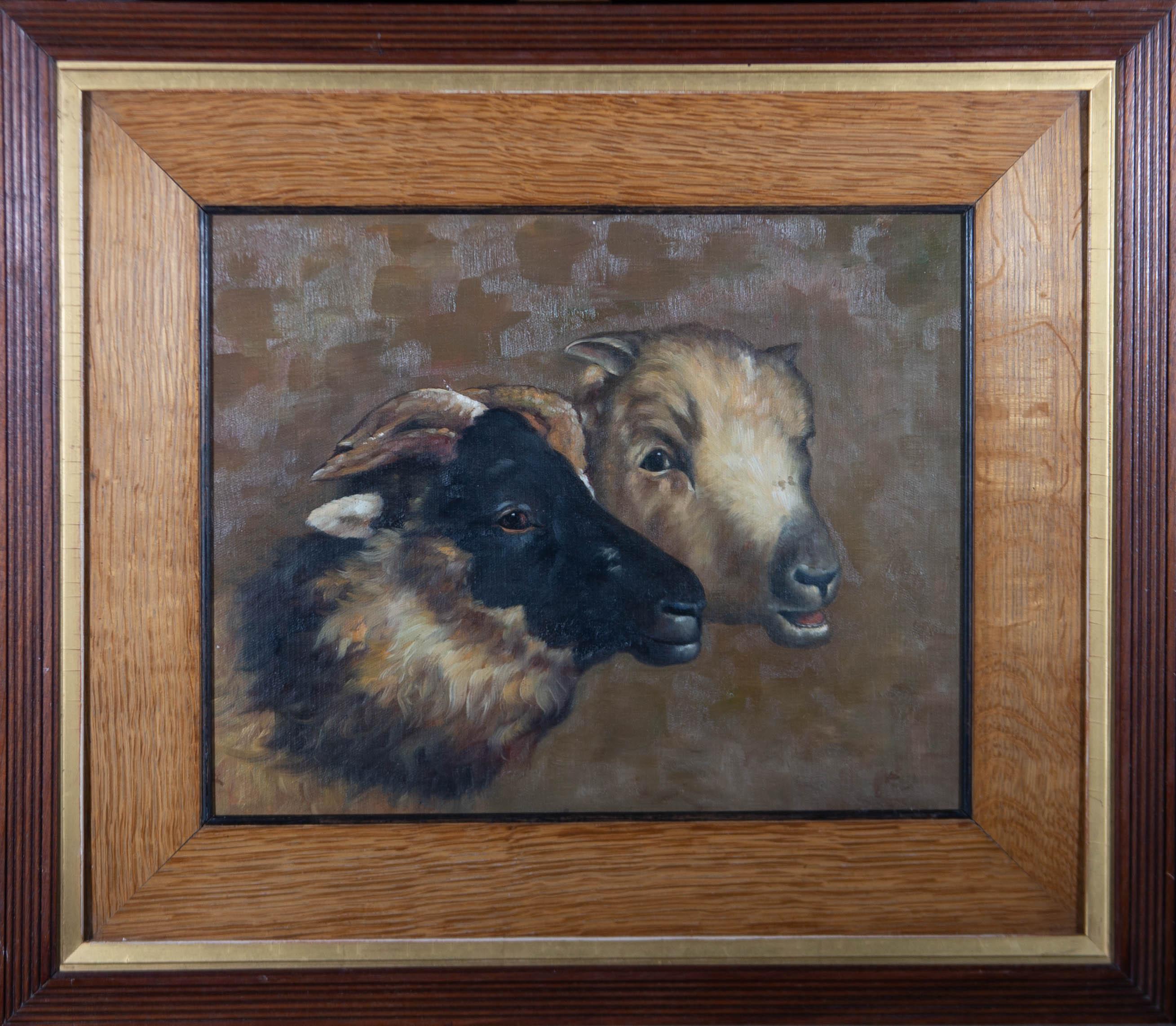 Unknown Animal Painting - 20th Century Oil - Ram and Ewe