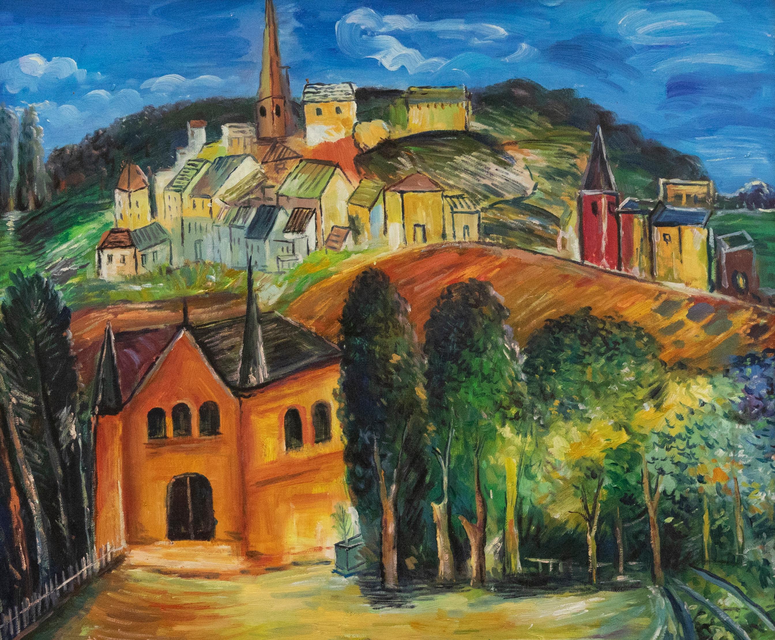 20th Century Oil, Road to the Hilltop Village - Painting by Unknown